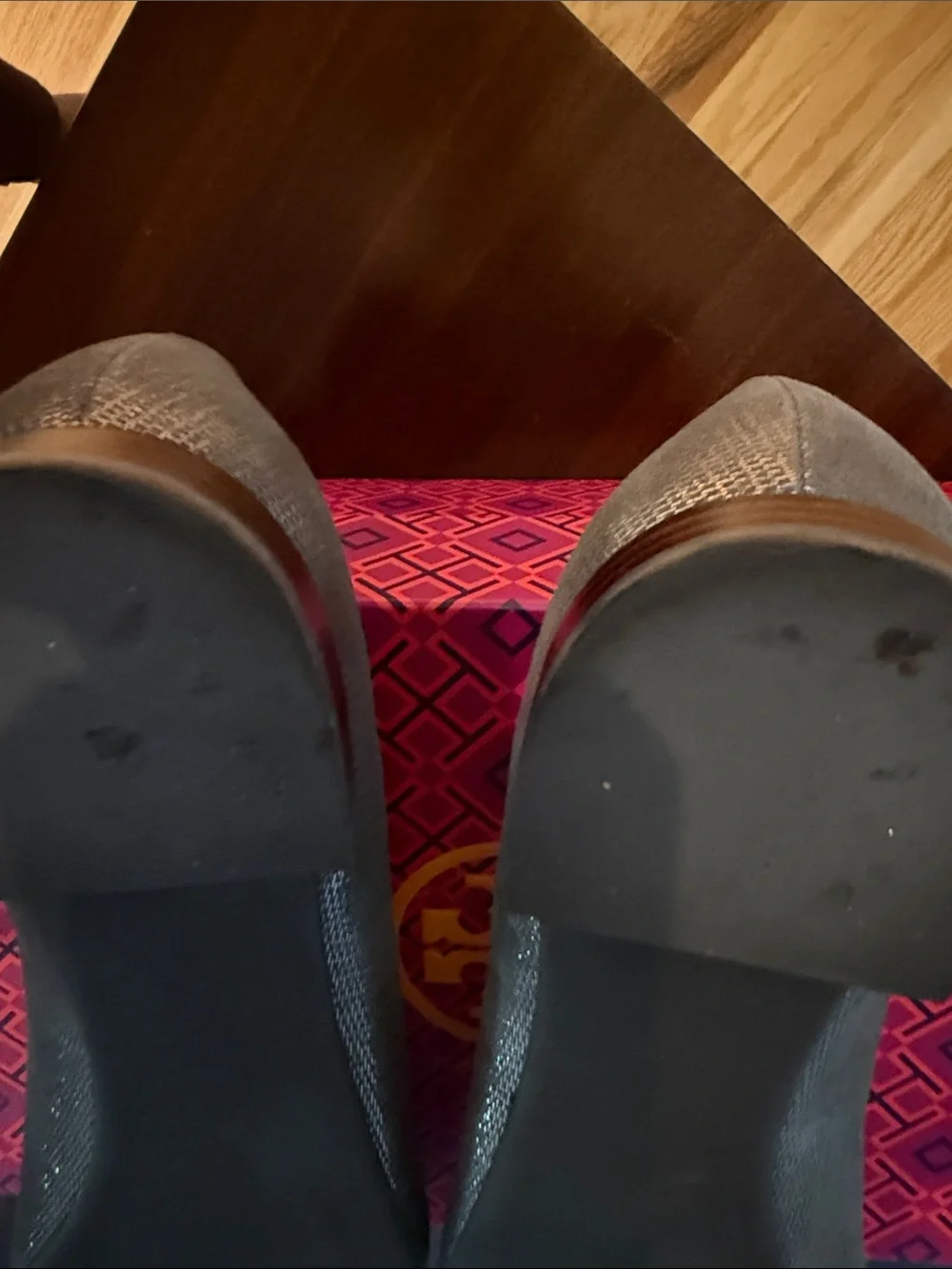 Tory Burch Silver Metallic Square-Embellished Flats
